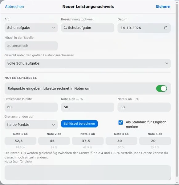 Libretto: Notenschlüssel aus Prozentgrenzen der Fachschaft
